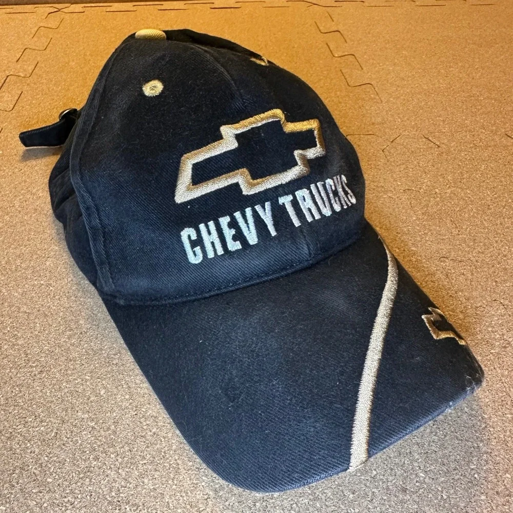 Chevy Trucks Hat Mens OSFM Black Gold Embroidered Baseball Cap Adjustable Strap